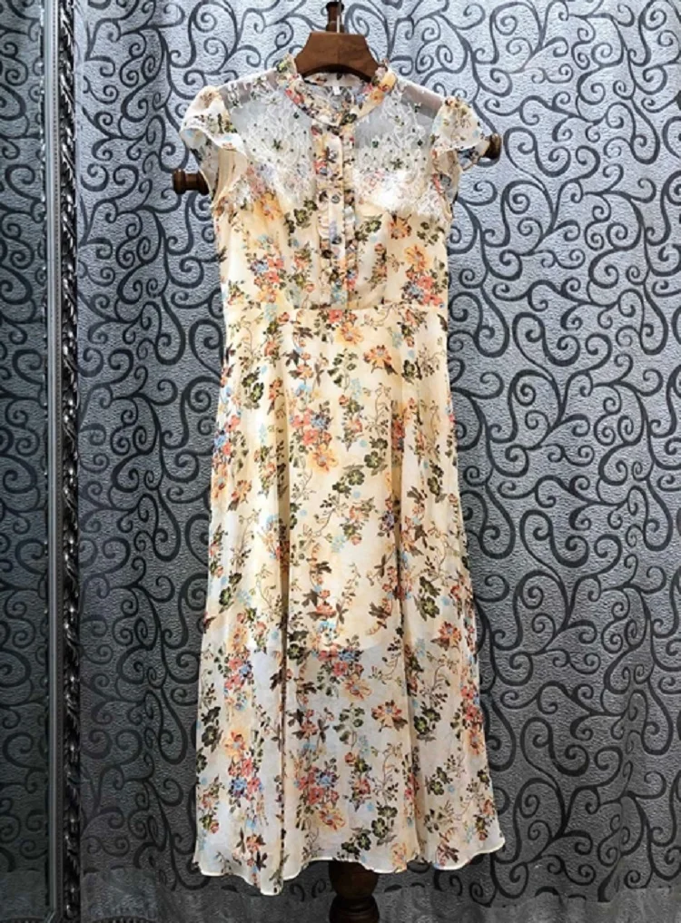 Grade New Top 2021 Summer Dress Women Sweet Flower Print Tulle Lace Patchwork Short Sleeve Mid-Calf Length Yellow Pink Dress Lux
Grade New Top 2021 Summer Dress Women Sweet Flower Print Tulle Lace Patchwork Short Sleeve Mid-Calf Length Yellow Pink Dress Lux