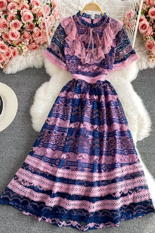 High quality lace Maxi Dress summer women's stand collar ruffles hollow out ball gown dresses elegant runway dresses 2021
High quality lace Maxi Dress summer women's stand collar ruffles hollow out ball gown dresses elegant runway dresses 2021