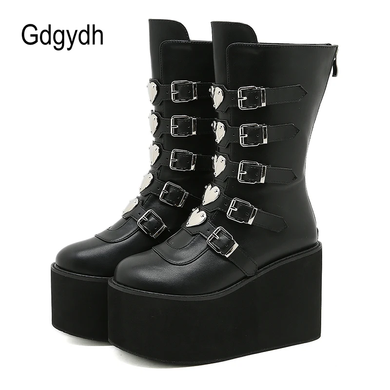 Gdgydh Hot Brand INS Demonias Shoes Platform Heart Buckle Wedges High Heels Motorcycle Mid Calf Boots Women Gothic Street Cool
Gdgydh Hot Brand INS Demonias Shoes Platform Heart Buckle Wedges High Heels Motorcycle Mid Calf Boots Women Gothic Street Cool
