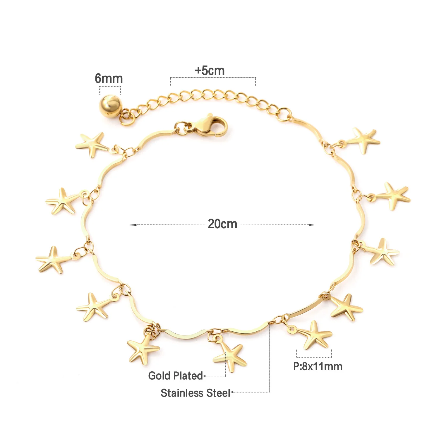 Женские ножные браслеты LUXUSTEEL аксессуары из нержавеющей стали в форме звезды 20 см