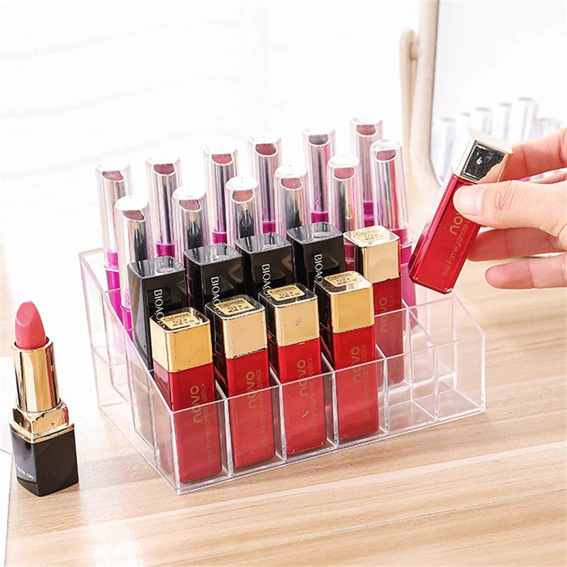 24 Grid Acrylic Makeup Organizer lipstick Holder Storage Box Cosmetic Stand Nail Polish make up organizer Tool | Дом и сад