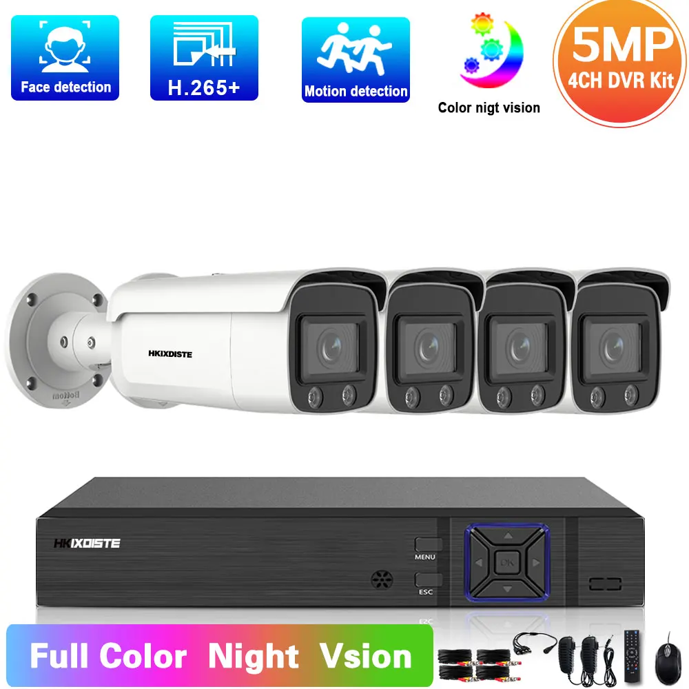 Color Night Vision CCTV DVR Security Camera System 5MP 4 Channel DVR Kit Outdoor Bullet Monitoring Camera Video Surveillance Kit
Color Night Vision CCTV DVR Security Camera System 5MP 4 Channel DVR Kit Outdoor Bullet Monitoring Camera Video Surveillance Kit