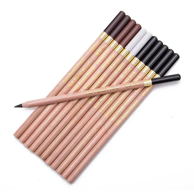 12pcs/box Soft Pastel Wooden Pencil Crayon Charcoal Pencils for Sketching Drawing Art Supplies