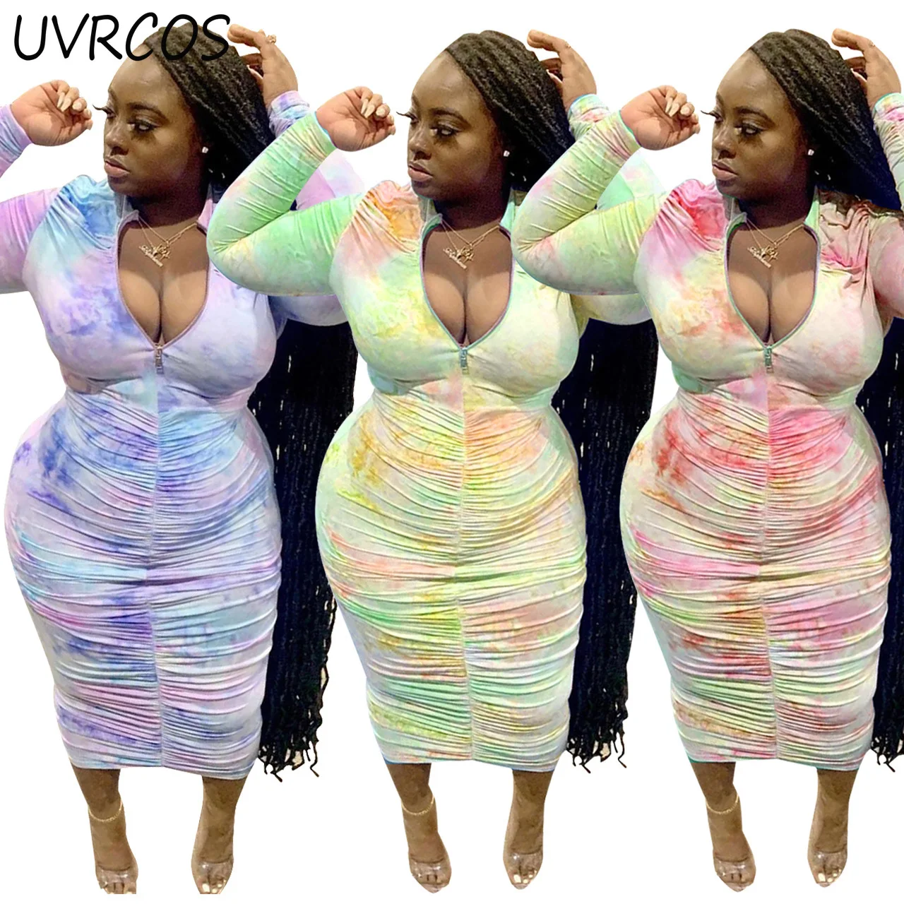 New Elegan XL-4XL Plus Size Dress Women Tie-dye Bandage Wrap Dress Zipper V Neck Bodycon Draped Sexy Stretch Midi Dresses 2021
New Elegan XL-4XL Plus Size Dress Women Tie-dye Bandage Wrap Dress Zipper V Neck Bodycon Draped Sexy Stretch Midi Dresses 2021