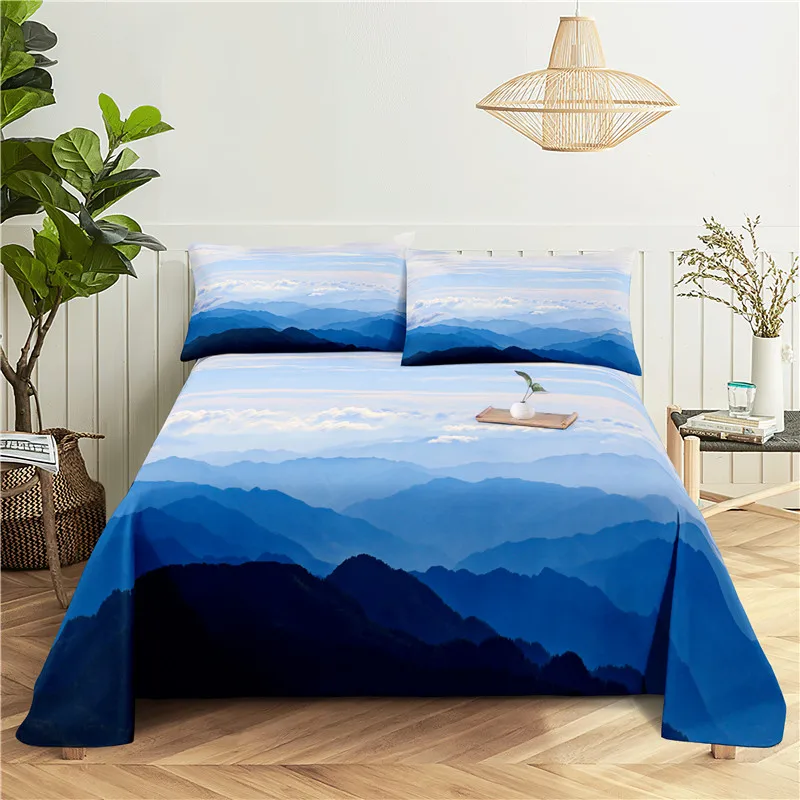 

Beautiful Scenery 0.9/1.2/1.5/1.8/2.0m Digital Printing Polyester Bed Flat Sheet With Pillowcase Print Bedding Set