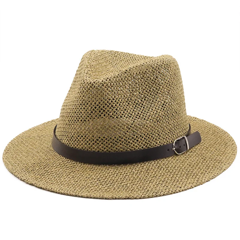 Панама с ремнем для мужчин и женщин простая пляжная соломенная шляпа от солнца