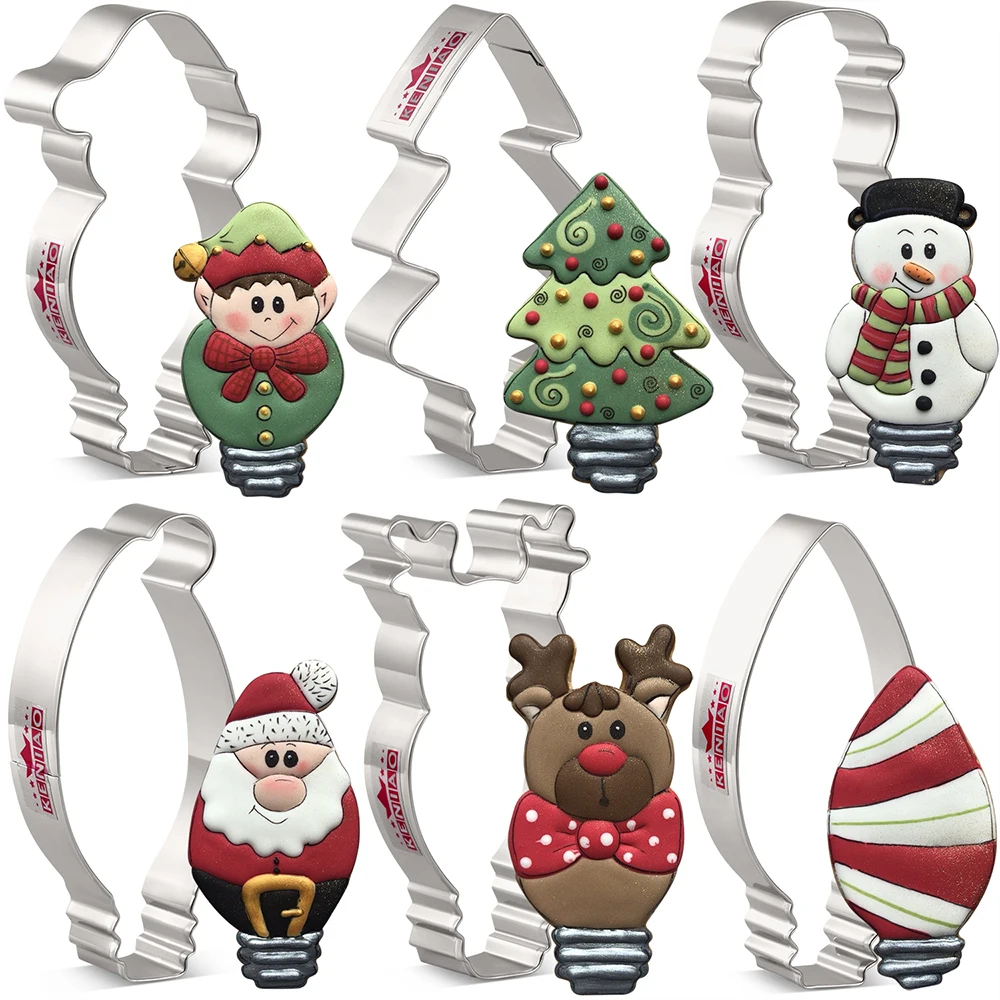 

KENIAO Christmas Lights Decoration Cookie Cutter Set - 6 PC - Snowman, Reindeer Biscuit Bread Molds - Stainless Steel - by Janka