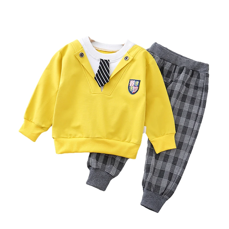 Spring and Autumn Leisure Sports Boys and Girls Print Round Neck Yellow Tie Long Sleeve Light Gray Plaid Pants Set 1-5T
Spring and Autumn Leisure Sports Boys and Girls Print Round Neck Yellow Tie Long Sleeve Light Gray Plaid Pants Set 1-5T