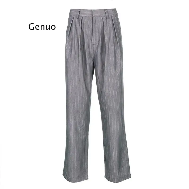 High-Waisted White Striped Long Suit Pants Women Streetwear Straight Trousers Harajuku Loose Gray Pants Pockets
High-Waisted White Striped Long Suit Pants Women Streetwear Straight Trousers Harajuku Loose Gray Pants Pockets