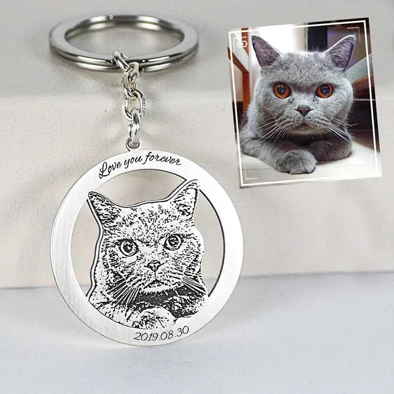 Брелки на заказ в виде животных кошек 925 серебро для женщин выдолбленный круг