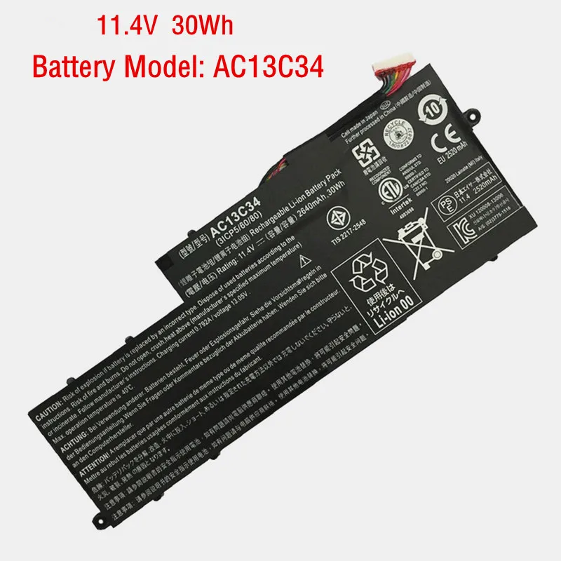 

11.4V 30wh Genuine AC13C34 Laptop Battery For Acer Aspire V5-122P ES1-111M E3-111 MS2377 E3-112 KT.00303.005 31CP5/60/80