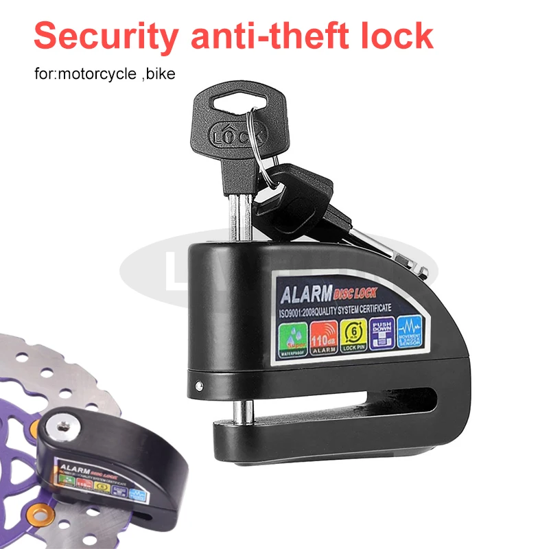 Waterproof Motorcycle Alarm Lock Electromobile Bike Lock Security Anti-Theft Lock Disc Brake Lock With Bag Reminder Rope 
Waterproof Motorcycle Alarm Lock Electromobile Bike Lock Security Anti-Theft Lock Disc Brake Lock With Bag Reminder Rope