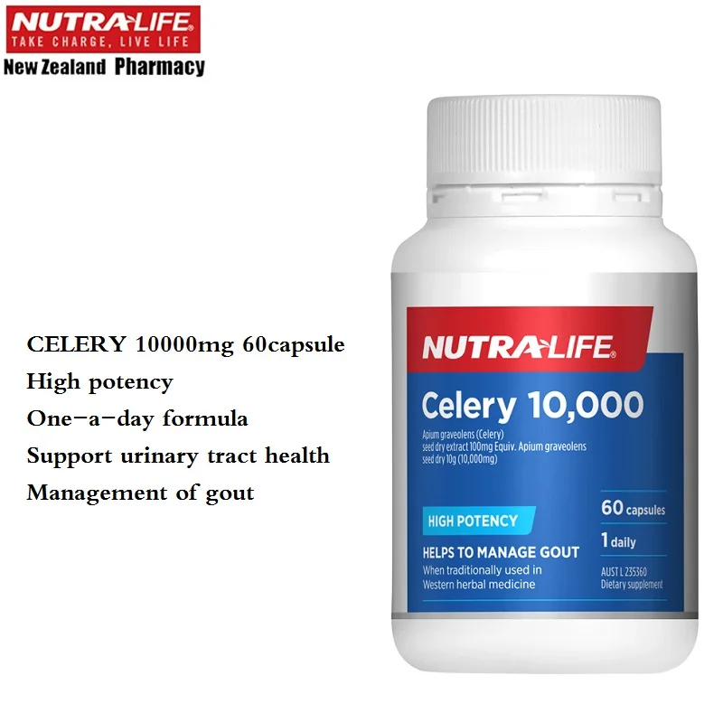

NutraLife Celery Seed 10000mg 60 Capsules for Rheumatism Gout Relax Nervous System Uric Acid Fluid Balance Urinary Tract Health