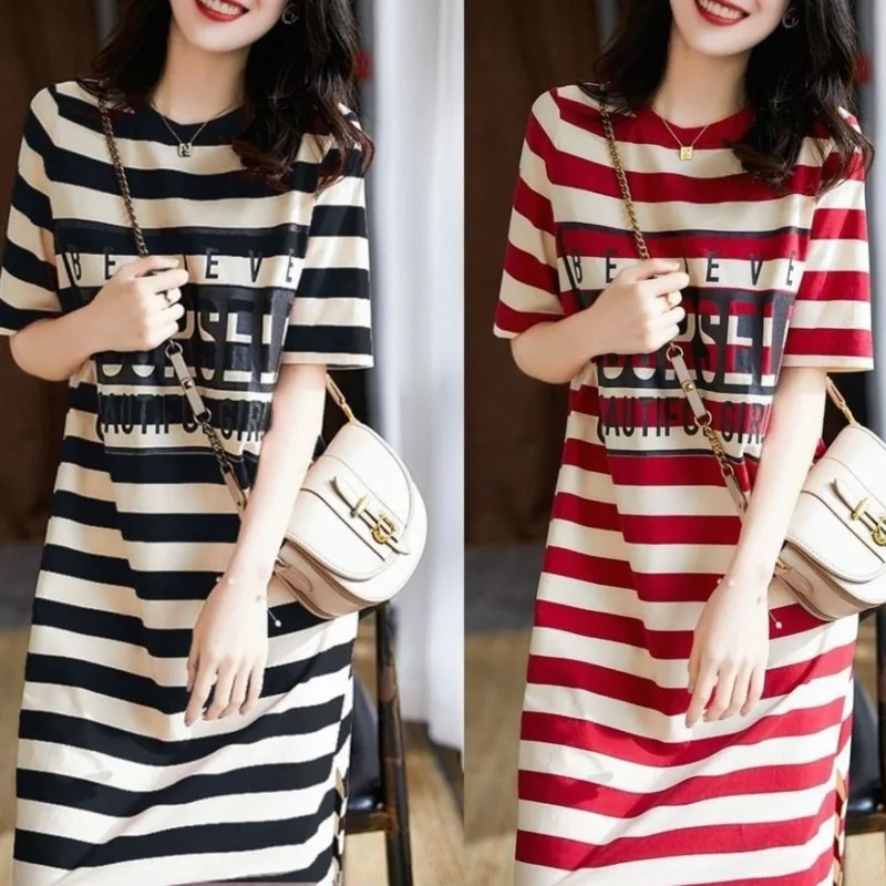 Fashion Striped Medium Length T-shirt Women's Loose And Slim 2021 Irregular Dress Printed Short Sleeve Top
Fashion Striped Medium Length T-shirt Women's Loose And Slim 2021 Irregular Dress Printed Short Sleeve Top