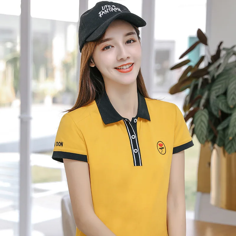 High Quality Summer New Lady Short Sleeve Polo Shirts Floral Casual Women Lapel Polos Cotton Women Fashion Slim Tops
High Quality Summer New Lady Short Sleeve Polo Shirts Floral Casual Women Lapel Polos Cotton Women Fashion Slim Tops