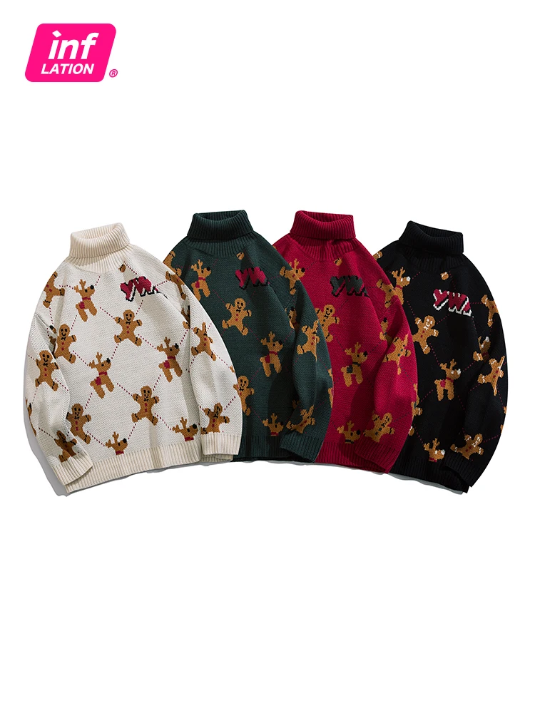 

Милые вязаные свитера INFLATION размера плюс, женские зимние пуловеры оверсайз с высоким воротом, красные рождественские свитера для пар, джемп...