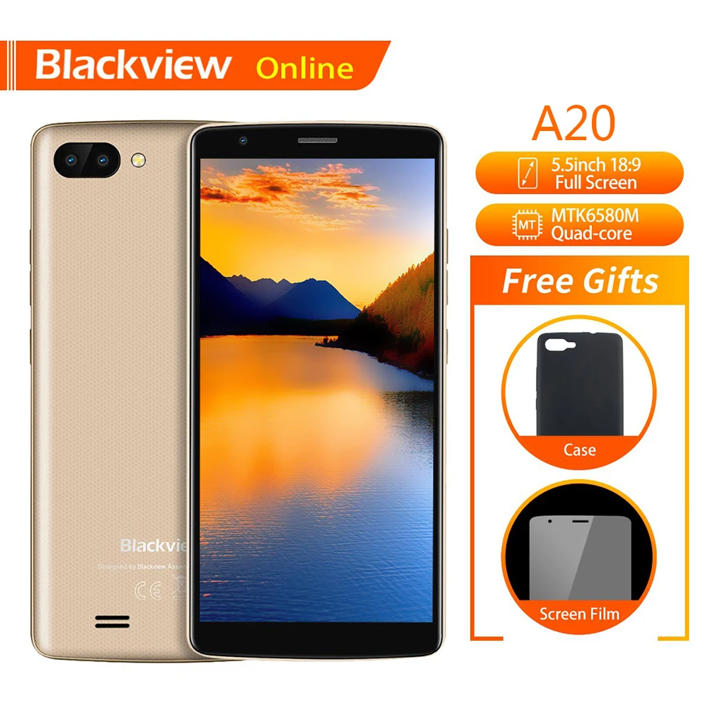 Оригинальный смартфон Blackview A20 экран 5 дюйма 1 Гб + 8 четырёхъядерный процессор MTK6580M