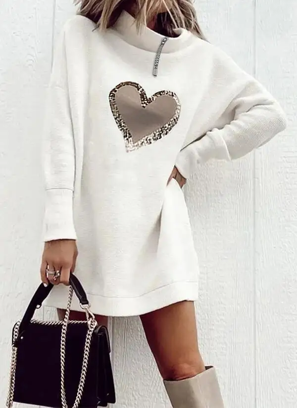 Women White Stand Collar Solid Long Sleeve Mid Casual Zipper Pullover Sweater Dress Vestidos De Mujer Loose Elegance Women Black
Women White Stand Collar Solid Long Sleeve Mid Casual Zipper Pullover Sweater Dress Vestidos De Mujer Loose Elegance Women Black