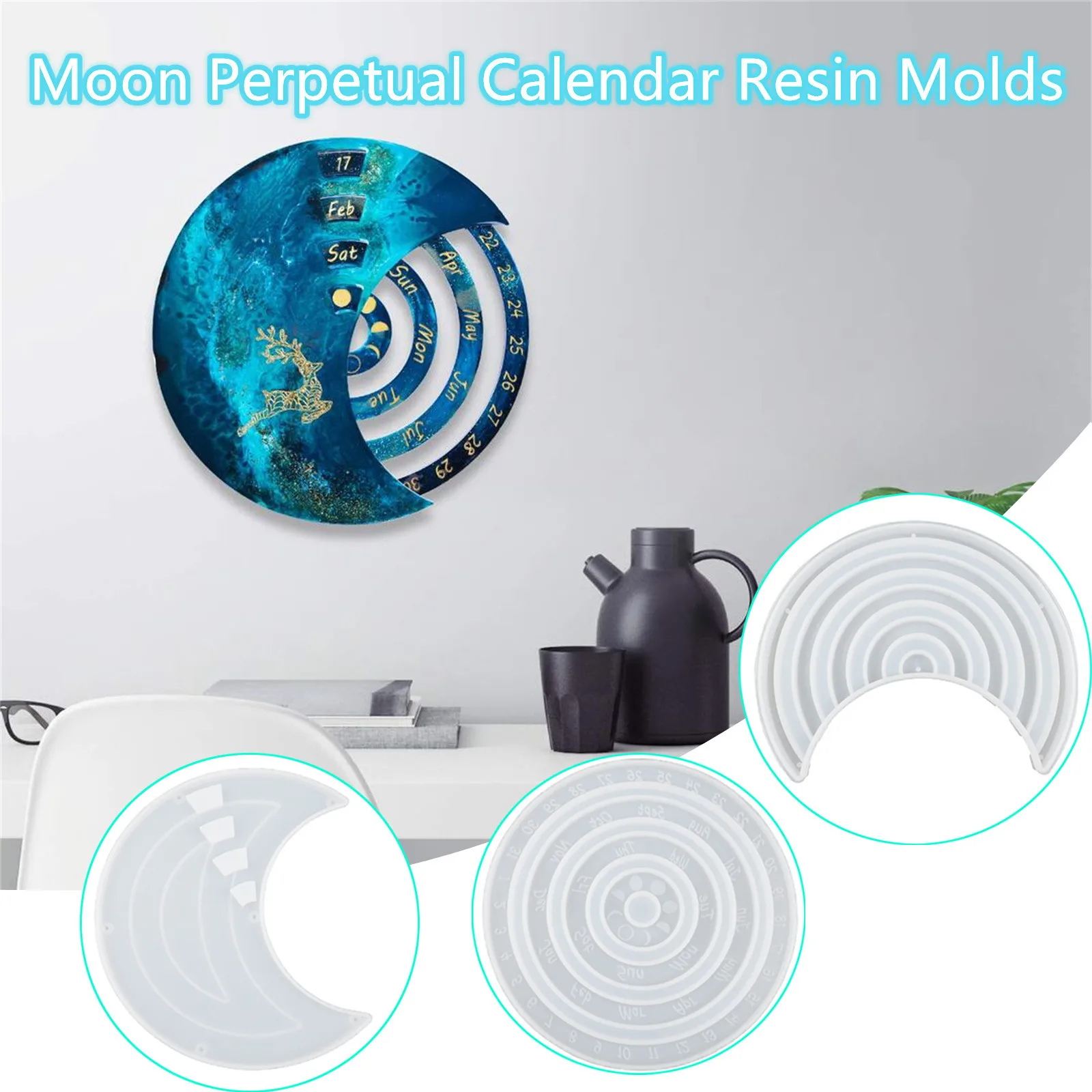 Moon Perpetual Calendar Resin Molds For Diy Resin Crafts Home Wall Decoration Diy Epoxy Resin Ornament Moon Calendar Mold 
Moon Perpetual Calendar Resin Molds For Diy Resin Crafts Home Wall Decoration Diy Epoxy Resin Ornament Moon Calendar Mold