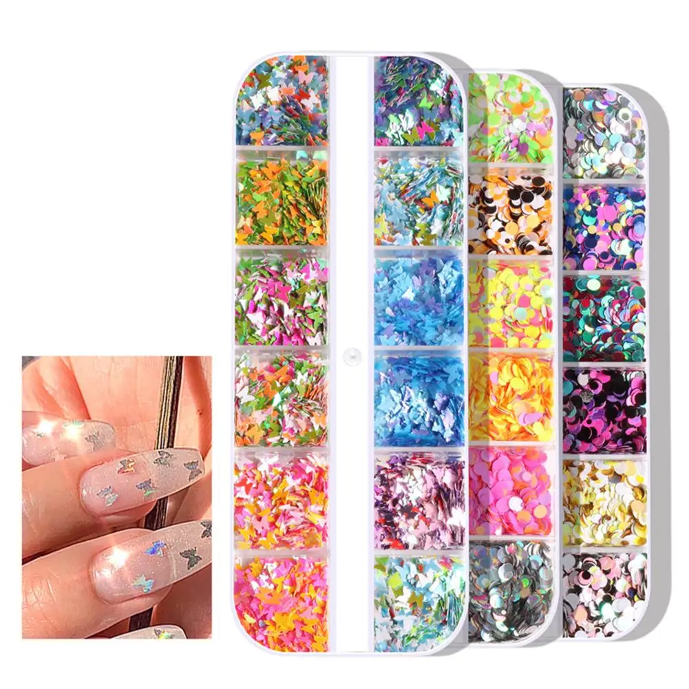 12 Grids Holographic Symphony Butterfly Sequins Nail Art Sparkle Mermaid Flake Slice Glitter Nail Decoration Manicure Kits
12 Grids Holographic Symphony Butterfly Sequins Nail Art Sparkle Mermaid Flake Slice Glitter Nail Decoration Manicure Kits