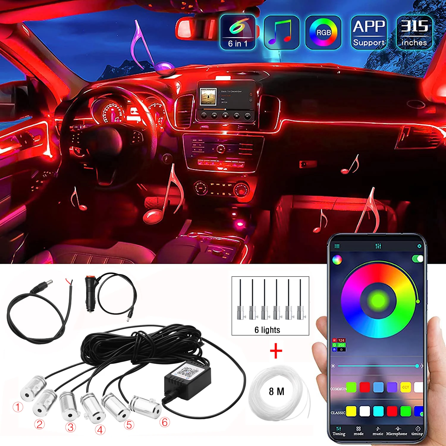 Car Interior Neon RGB Led Strip Lights For Car Ambient Atmosphere Dashboard Decorative Lamp 4/5/6 in 1 Bluetooth App Control 12V
Car Interior Neon RGB Led Strip Lights For Car Ambient Atmosphere Dashboard Decorative Lamp 4/5/6 in 1 Bluetooth App Control 12V