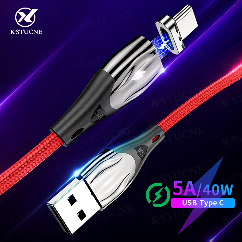 Магнитный кабель KSTUCNE 5A супер быстрая зарядка QC4.0 USB C зарядный типа для Huawei P30 P20 P10