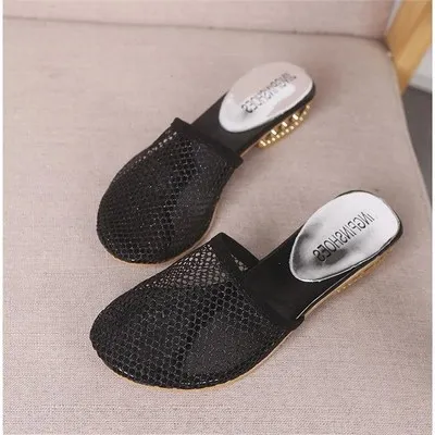 2020 new summer women's slippers solid color Baotou mesh fabric fashion matching simple hollow breathable casual shoes factory d | Обувь