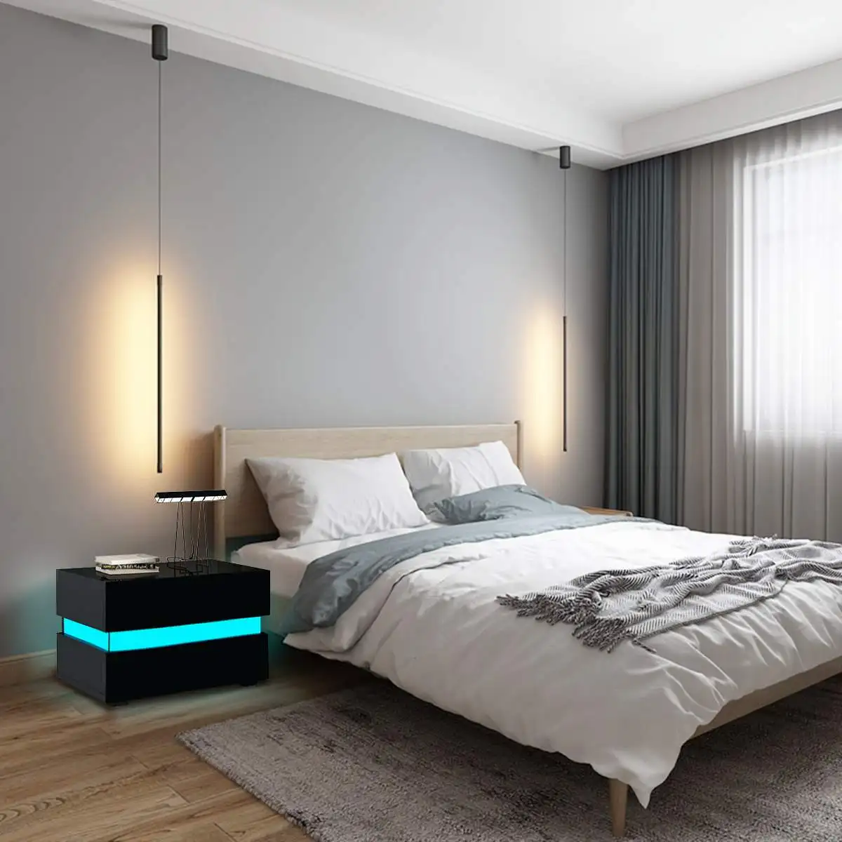 RGB LED Nightstands Bed Side Table Modern Cabinet Furniture with 2 Drawers Storage Organizer Bedside Table Bedroom Furniture
RGB LED Nightstands Bed Side Table Modern Cabinet Furniture with 2 Drawers Storage Organizer Bedside Table Bedroom Furniture
