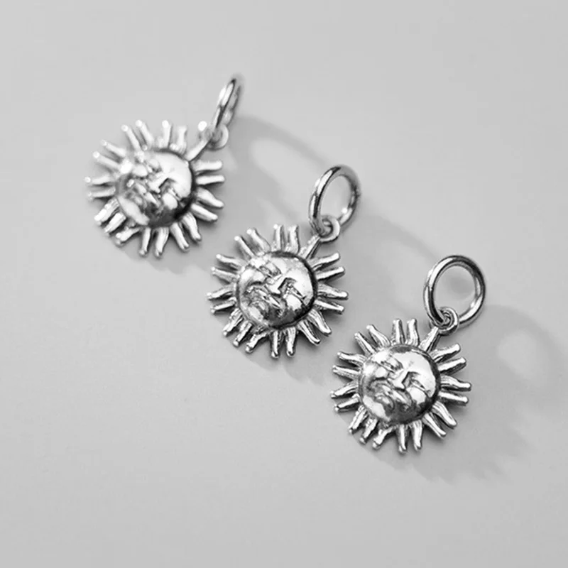 

925 Sterling Silver Vintage Handcraft Sun Dangle Charms Femme Homme Fashion Thai Silver Pendants DIY Jewlery Accessories Gift