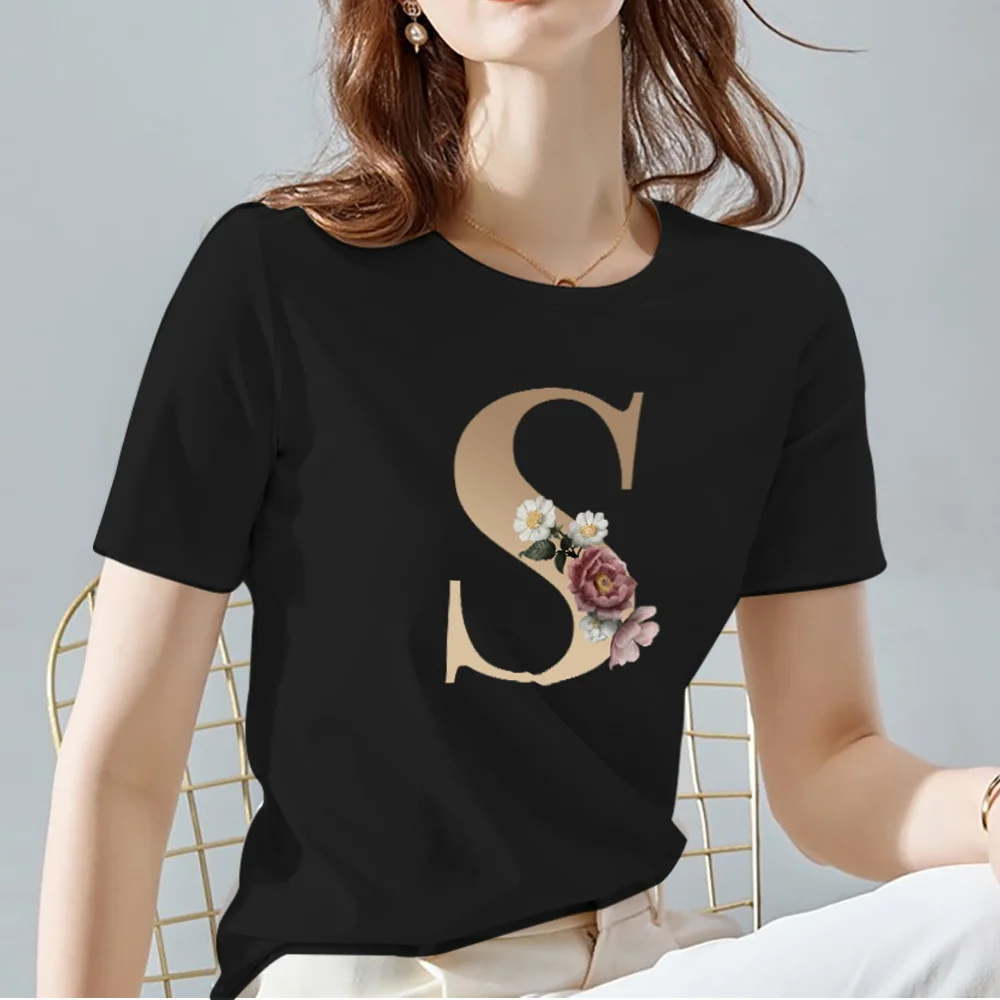 Женская футболка черная Классическая универсальная с круглым вырезом буквенным