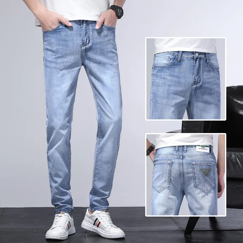 Men's Jeans Slim Elastic Italy Eagle Brand Classic Thin Style Fashion Business Trousers Light Blue Cotton Jeans Denim Pants
Men's Jeans Slim Elastic Italy Eagle Brand Classic Thin Style Fashion Business Trousers Light Blue Cotton Jeans Denim Pants