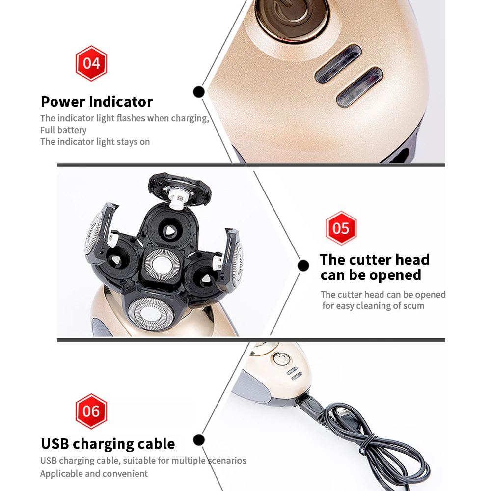 5 In 1 4D Men's Rechargeable Bald Head Electric Shaver 5 Floating Heads Beard Nose Ear Hair Trimmer Razor Clipper Facial Brush
5 In 1 4D Men's Rechargeable Bald Head Electric Shaver 5 Floating Heads Beard Nose Ear Hair Trimmer Razor Clipper Facial Brush