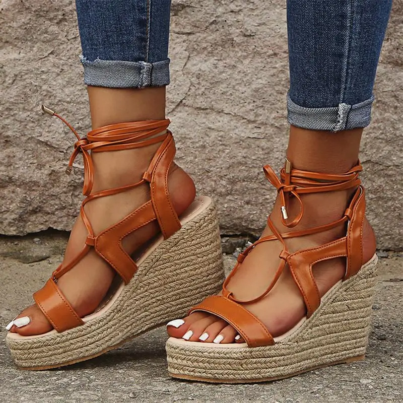 Fashion Women Hemp Wedge Sandals Open Toe Shoe Ankle Cross-tied Sandals Ladies Platform Female Summer Woman Plus Size Shoes
Fashion Women Hemp Wedge Sandals Open Toe Shoe Ankle Cross-tied Sandals Ladies Platform Female Summer Woman Plus Size Shoes