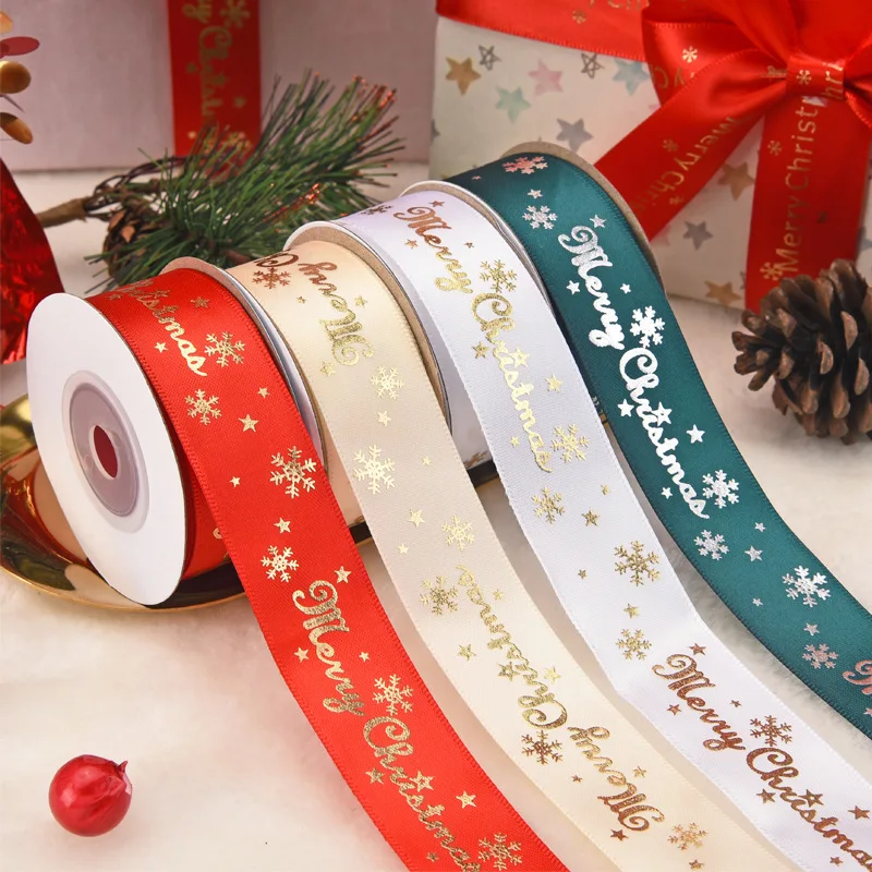 

10 Yards 25mm Merry Christams Ribbon Printed Ribbons with Snowflake Pattern For Christmas Decoration Gift Wrapping DIY Sewing