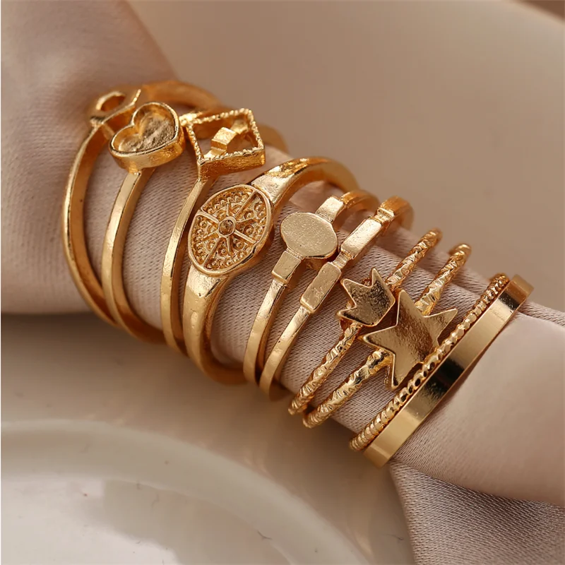2021 New Vintage Ring 10 PCS/Set Alloy Crown Open Five-pointed Star Peach Heart Joint Rings Set Party Jewelry for Women
2021 New Vintage Ring 10 PCS/Set Alloy Crown Open Five-pointed Star Peach Heart Joint Rings Set Party Jewelry for Women