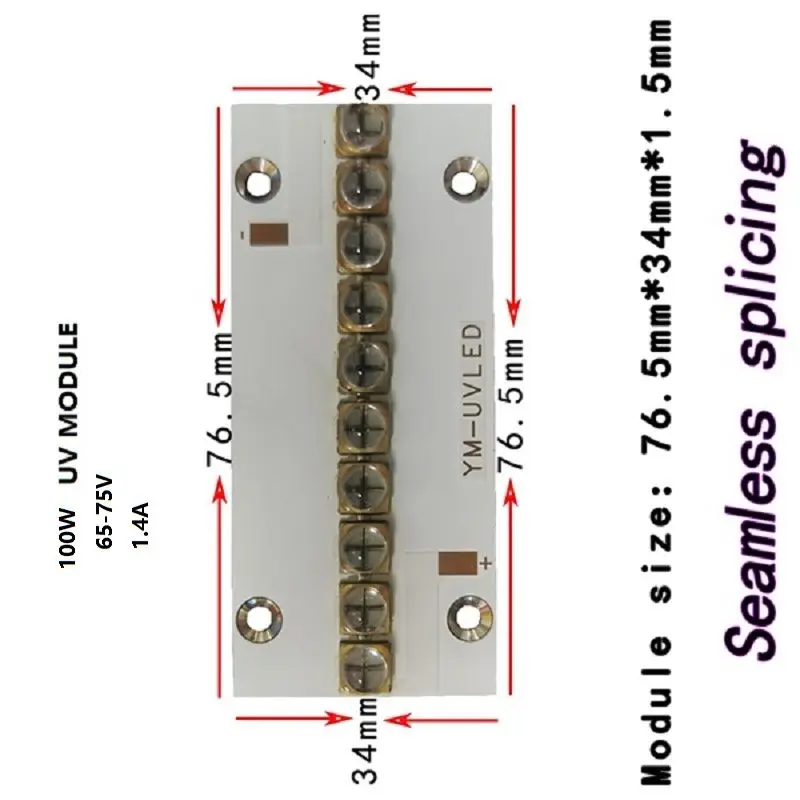 UV LED Module for 3D Printing Ink Curing Jewelry Identification Banknote Verification Manicure Irradiation Amber 100W 6565 Lamp
UV LED Module for 3D Printing Ink Curing Jewelry Identification Banknote Verification Manicure Irradiation Amber 100W 6565 Lamp
