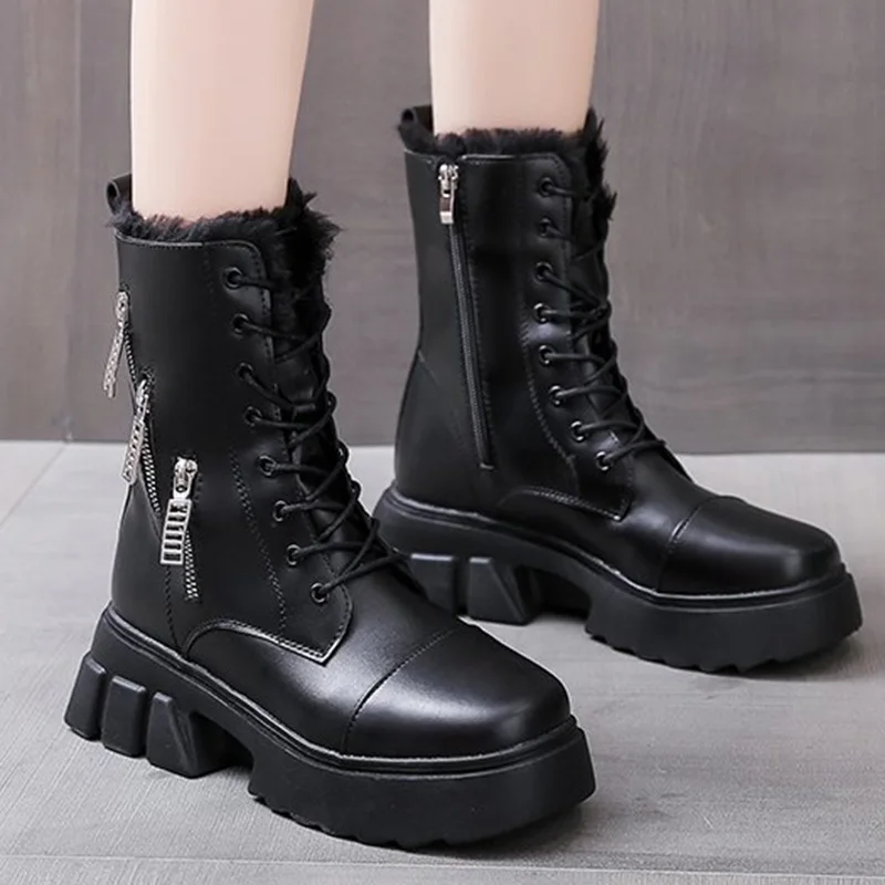 Rimocy PU Leather Warm Plush Women Ankle Boots 2021 Height Increase Lace Up Snow Boots Female Zippers Chunky Platform Booties
Rimocy PU Leather Warm Plush Women Ankle Boots 2021 Height Increase Lace Up Snow Boots Female Zippers Chunky Platform Booties