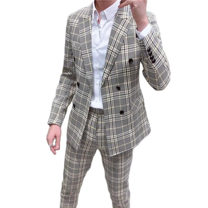 Latest Tailored New Style Gray Plaid Peaked Lapel Double Breasted Men's Slim Fit Suit 2 Pieces Formal Groom Wedding Tuxedos Wear
Latest Tailored New Style Gray Plaid Peaked Lapel Double Breasted Men's Slim Fit Suit 2 Pieces Formal Groom Wedding Tuxedos Wear