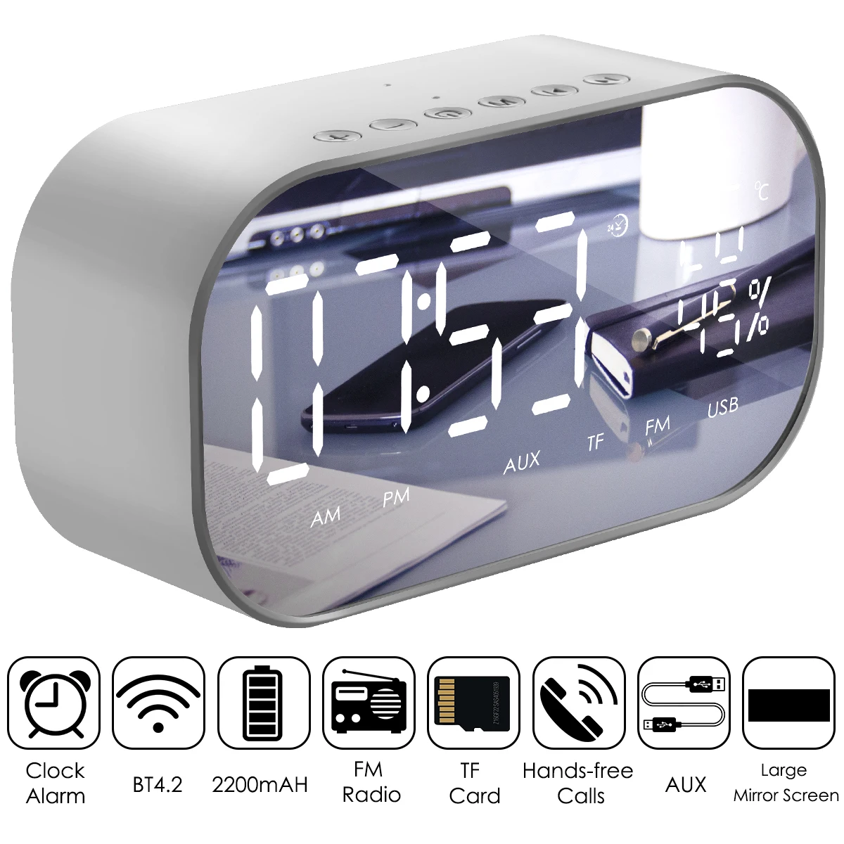 multi-function Digital Radio Smart Digital Table Electronic Alarm Clock With USB Charging Wireless Mirror Bass Speaker
multi-function Digital Radio Smart Digital Table Electronic Alarm Clock With USB Charging Wireless Mirror Bass Speaker