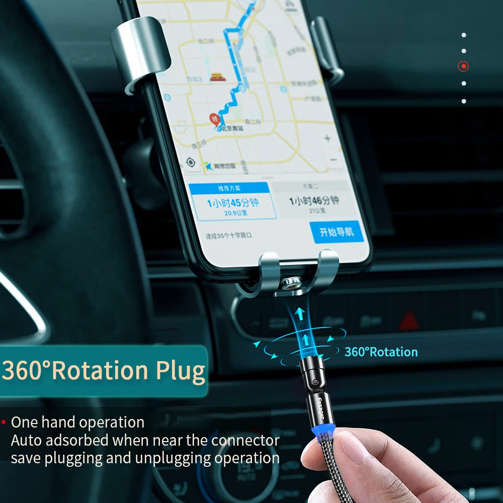 Магнитный кабель Essager Micro USB/Type-C вращающийся на 540 градусов для iPhone Xiaomi с