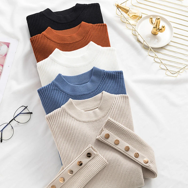 Spring Women Long Sleeve Sweater Winter Knitted Turtleneck Casual Cashmere Pullover Metal Buttons Split Cuff Basic Top
Spring Women Long Sleeve Sweater Winter Knitted Turtleneck Casual Cashmere Pullover Metal Buttons Split Cuff Basic Top