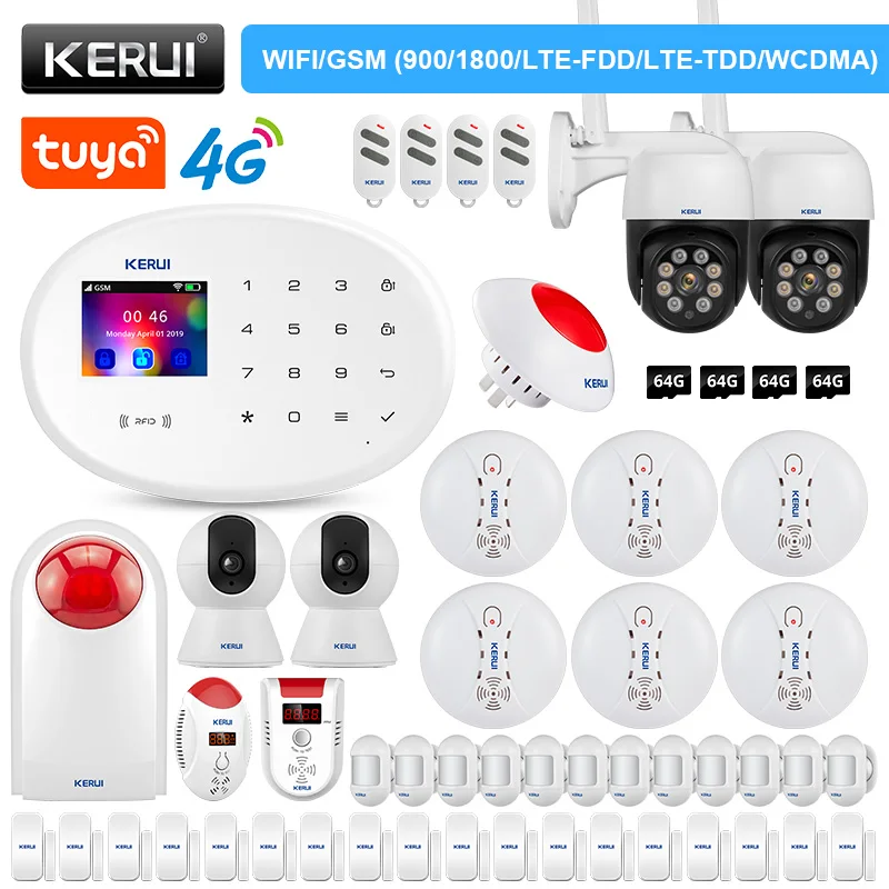 

KERUI W20 Alarm System 4G WIFI GSM Tuya Smart APP Remote Control Burglar PIR Motion Sensor Door Sensor Siren IP Camera
