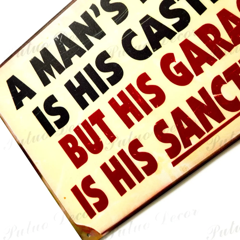 GARAGE IS MAN'S SANCTUARY Vintage Tin Sign Retro Metal Sign Garage Man Cave Wall Decor (8" X 12") 
GARAGE IS MAN'S SANCTUARY Vintage Tin Sign Retro Metal Sign Garage Man Cave Wall Decor (8" X 12")