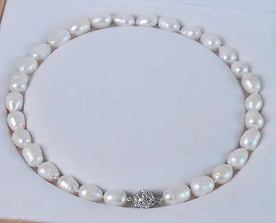 

Hot sale Big 11-13MM Genuine white akoya cultured pearl necklace Magnet Clasp 18" No box a