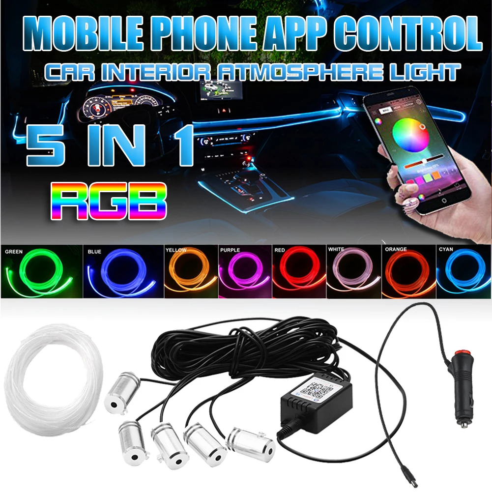 5 In 1 6M Car Interior Atmosphere Strip Ambient Light Fiber Optic Strips Light By App Control DIY Music 6M Fiber Optic Band
5 In 1 6M Car Interior Atmosphere Strip Ambient Light Fiber Optic Strips Light By App Control DIY Music 6M Fiber Optic Band