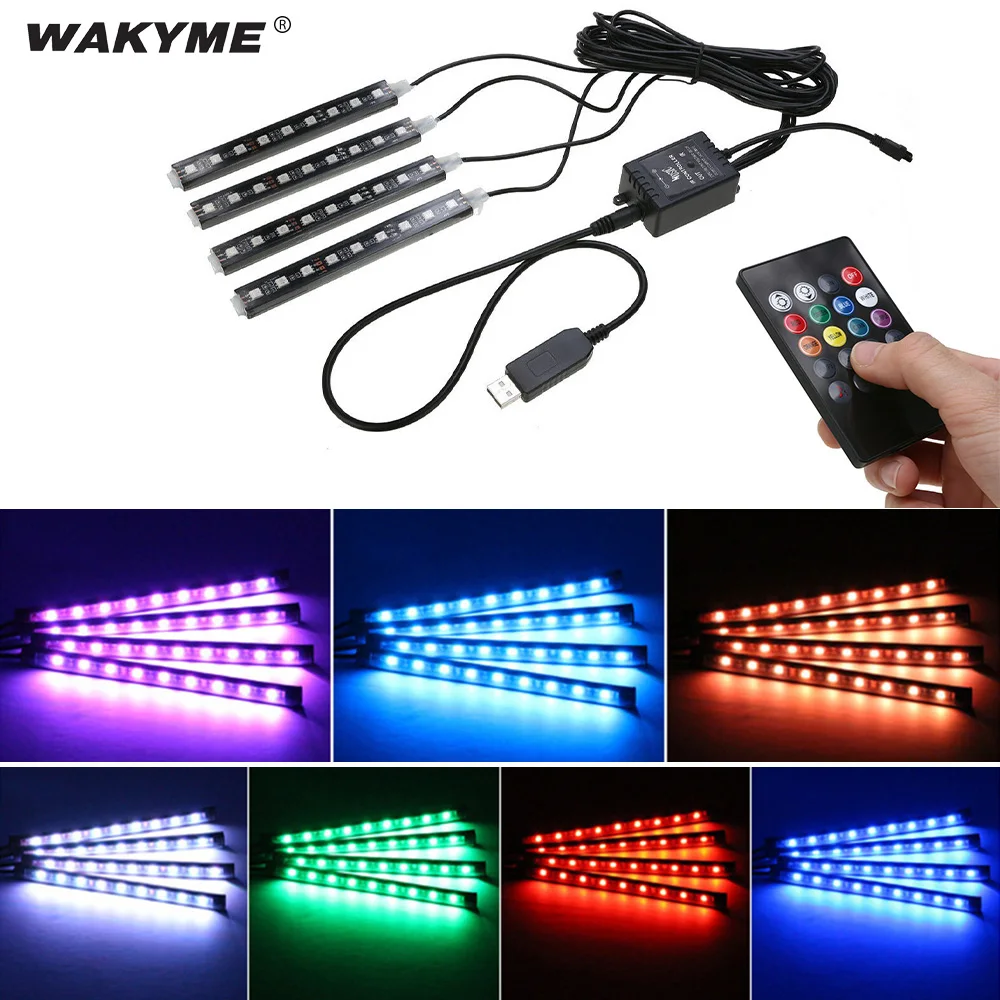 WAKYME 4pcs Car RGB LED Strip Light DC5V LED Car Styling Decorative Atmosphere Lamps USB Car Interior Light with Remote Control
WAKYME 4pcs Car RGB LED Strip Light DC5V LED Car Styling Decorative Atmosphere Lamps USB Car Interior Light with Remote Control