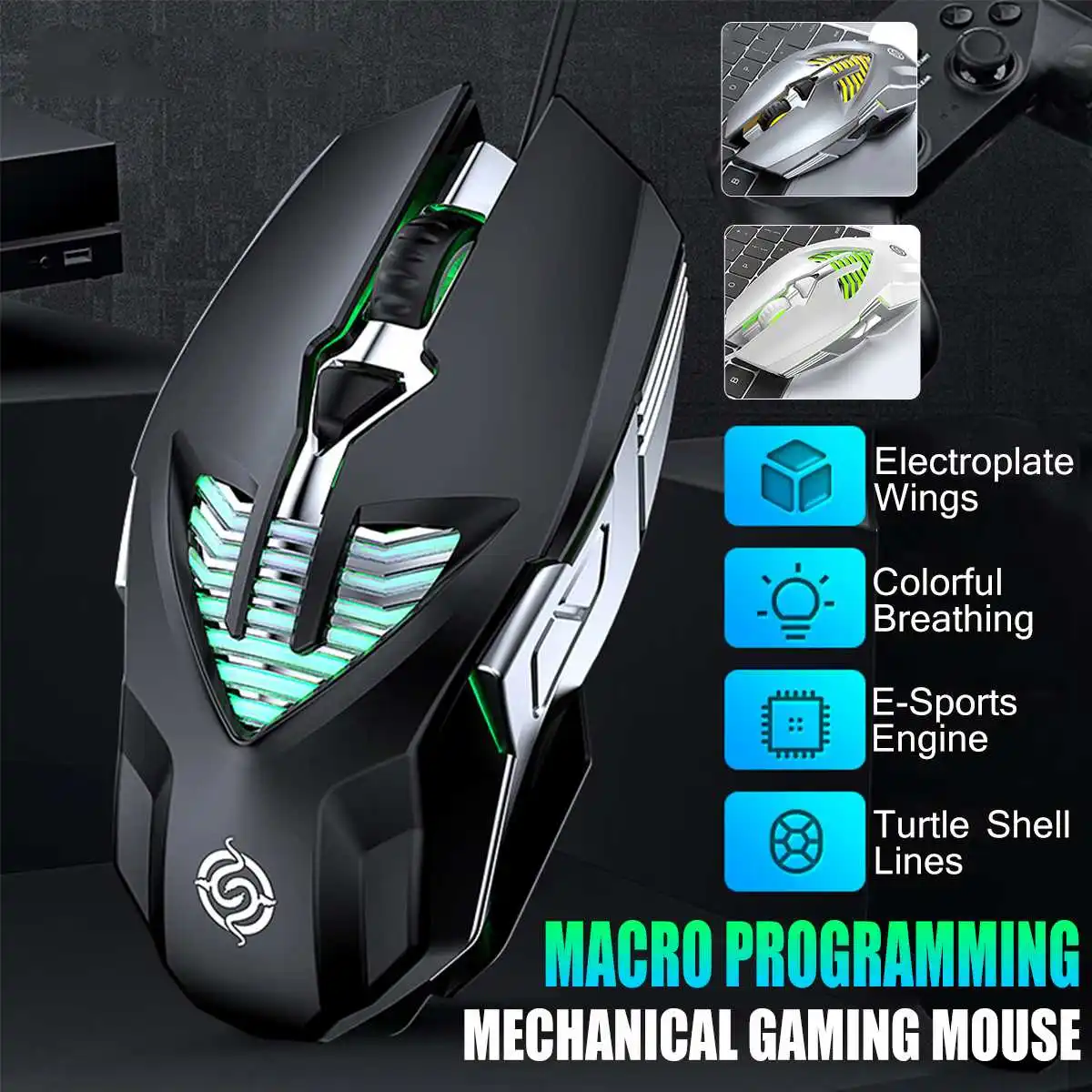 

Professional Wired USB Gamer Mouse Gaming Optical Computer Mice 4 Types DPI Programmable Mouse Breathing Light Effects Mice