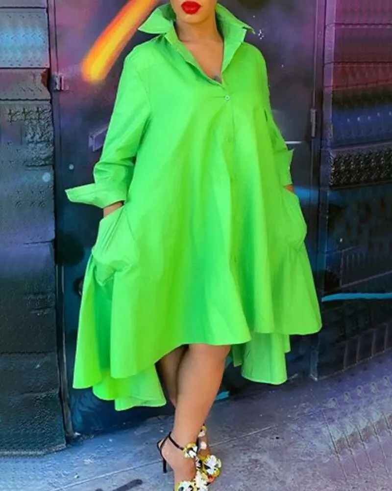 L-5xl Green Irregular Dress 2021 Women Elegant Lapel Shirt Midi Dresses With Pockets Vestidos De Fiesta Wholesale Dropshipping
L-5xl Green Irregular Dress 2021 Women Elegant Lapel Shirt Midi Dresses With Pockets Vestidos De Fiesta Wholesale Dropshipping