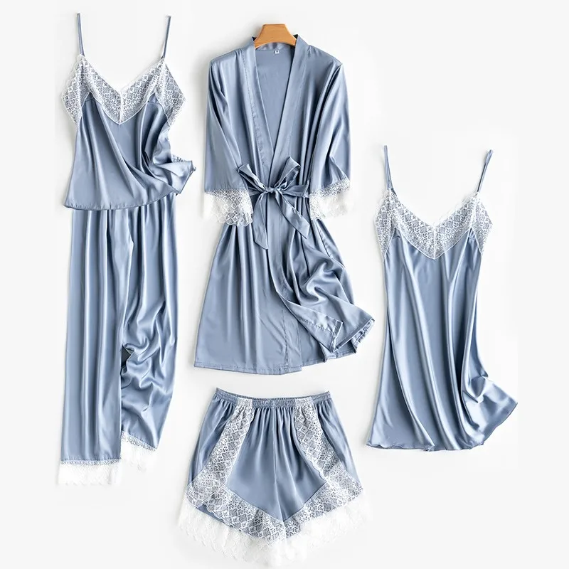 Sleepwear Satin Female 5PCS Robe Set Casual Kimono Bathrobe Gown Nightgown Sexy Nightwear Intimate Lingerie Bridal Wedding Gift
Sleepwear Satin Female 5PCS Robe Set Casual Kimono Bathrobe Gown Nightgown Sexy Nightwear Intimate Lingerie Bridal Wedding Gift