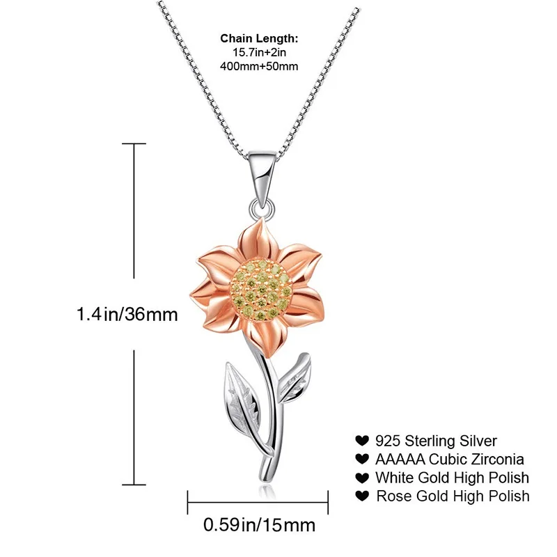 Fashion 925 Sterling Silver Sunflower Necklace for Women Rose Gold /Gold Color Statement Pendant Necklace Wedding Jewelry Gifts
Fashion 925 Sterling Silver Sunflower Necklace for Women Rose Gold /Gold Color Statement Pendant Necklace Wedding Jewelry Gifts